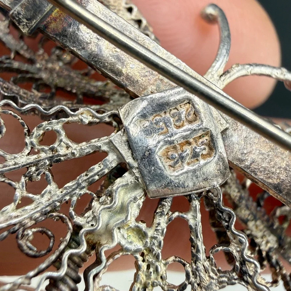 Vintage Butterfly Brooch Spun Silver Filigree Open Work Design